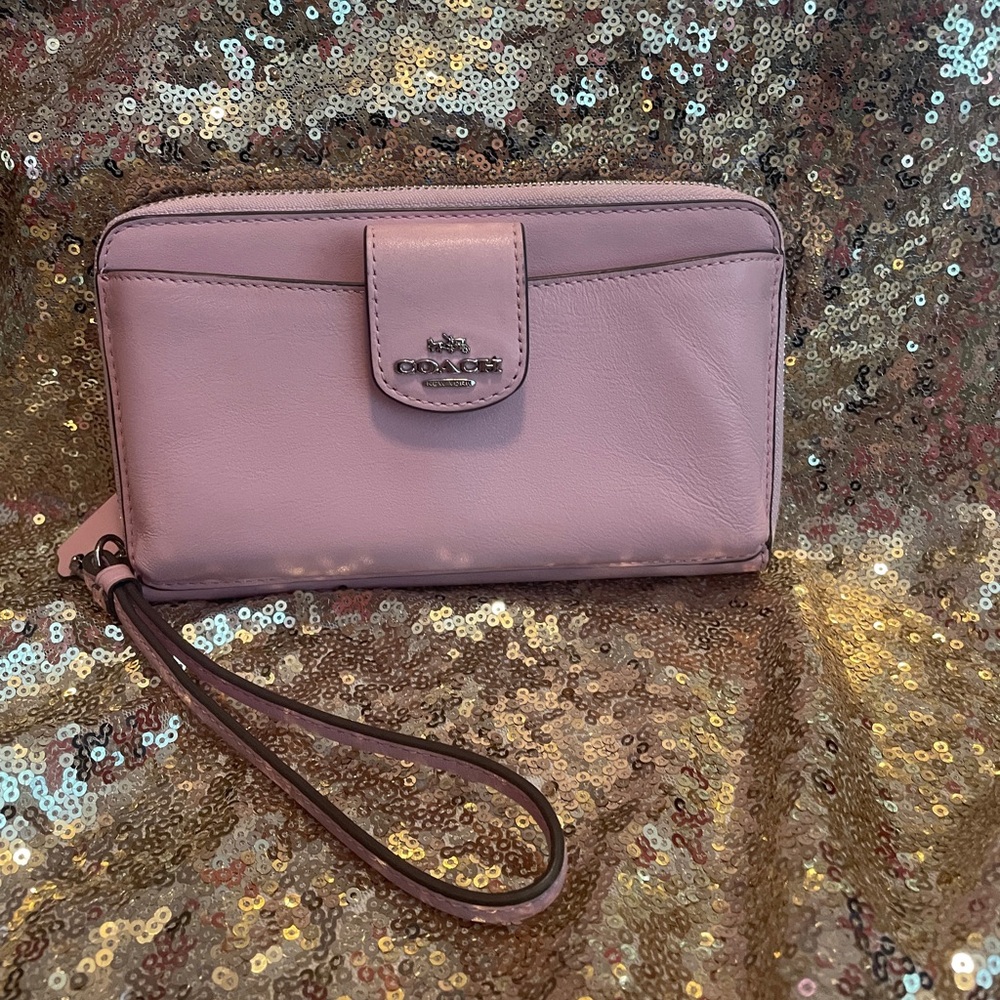 Coach leather pink phone wristlet  Petal